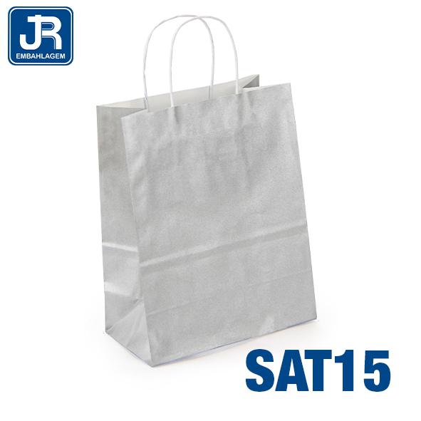 SACOLA PAPEL 15X19X8CM METALIZADA PRATA UN JR