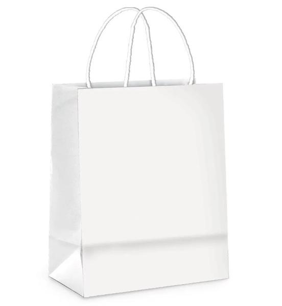SACOLA PAPEL 16X12X7CM BRANCO PP UN CROMUS