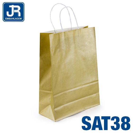SACOLA PAPEL 23X32X10CM METALIZADA OURO UN JR