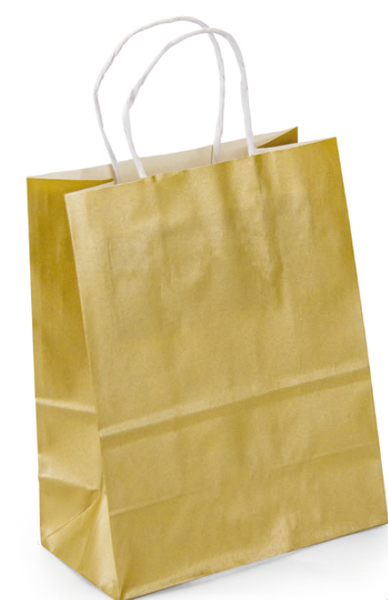 SACOLA PAPEL 23X32X10CM METALIZADA OURO UN JR