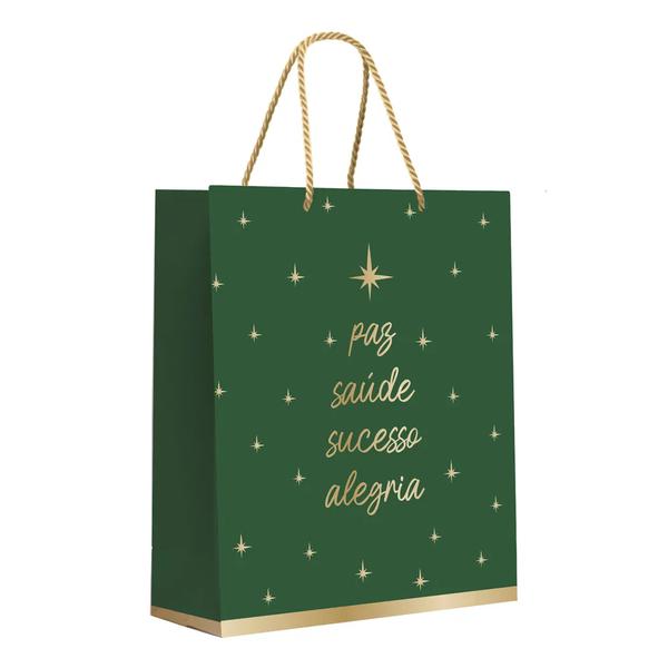 SACOLA PREMIUM ESPECIAL DESEJOS VERDE C/HS OURO M 31X26X10CM UN CROMUS