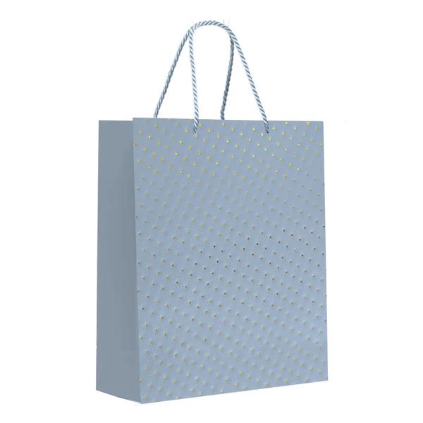 SACOLA PREMIUM PONTINHOS AZUL C/HS OURO P 23X18X10CM UN CROMUS
