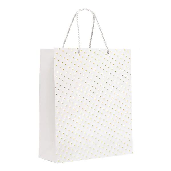 SACOLA PREMIUM PONTINHOS BRANCO C/HS OURO P 23X18X10CM UN CROMUS