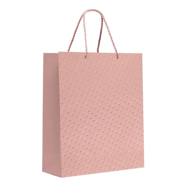 SACOLA PREMIUM PONTINHOS ROSA C/HS OURO P 23X18X10CM UN CROMUS