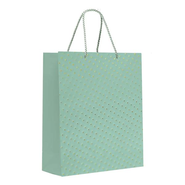 SACOLA PREMIUM PONTINHOS VERDE C/HS OURO P 23X18X10CM UN CROMUS