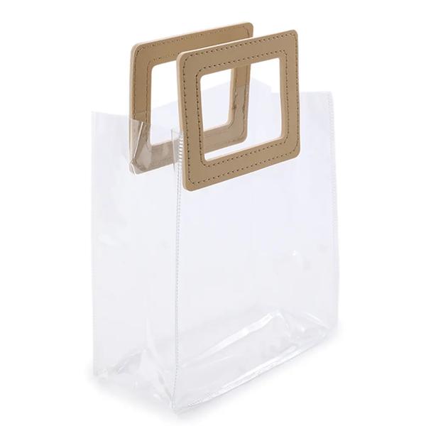SACOLA PVC ALCA RETANGULAR TRANSPARENTE E BEGE G 24X21X11CM UN CROMUS