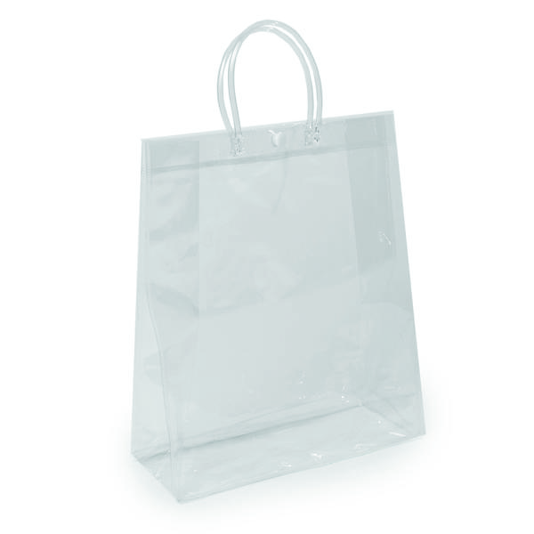 SACOLA PVC COM BOTAO TRANSPARENTE E BRANCO 20X15X7CM UN CROMUS