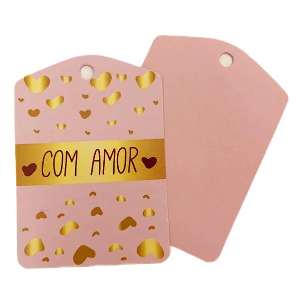 TAG DECORATIVA COM AMOR  DOURADO E VERMELHO 10UN HIPER
