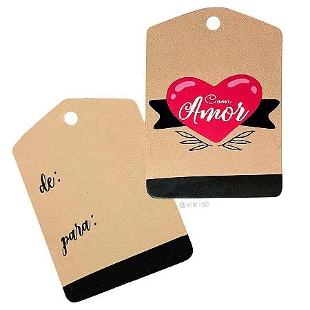 TAG DECORATIVA COM AMOR  ROSA E PRETO 10UN HIPER