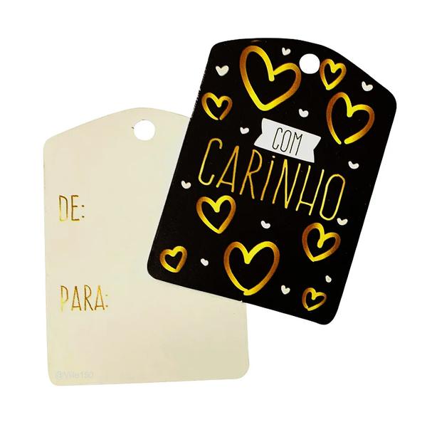 TAG DECORATIVA COM CARINHO PRETO E DOURADO 10UN HIPER