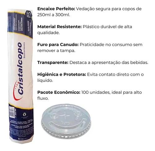 TAMPA 300ML COM FURO 100UN CRISTAL