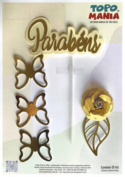 TOPO PARABENS COM ROSA OURO UN TOPO MANIA