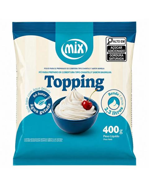 TOPPING MIX PO PARA PREPARO DE COBERTURA TIPO CHANTILLY SABOR BAUNILHA 400G UN MIX