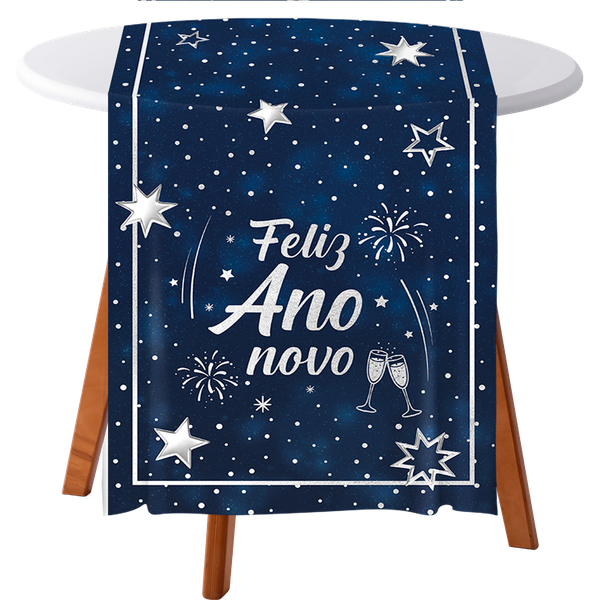 TRILHO DE MESA TECIDO 40X200CM PRATA ANO NOVO UN REGINA