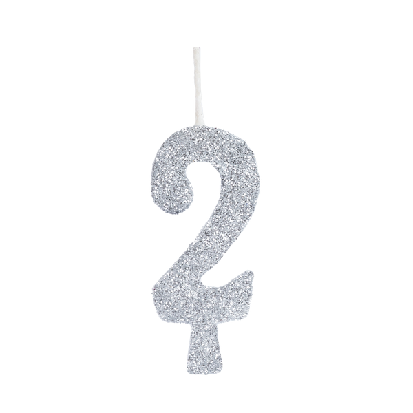 VELA ANIVERSARIO GLITTER Nº2 PRATA UN REGINA