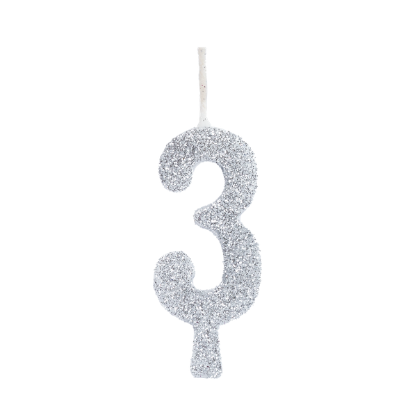 VELA ANIVERSARIO GLITTER Nº3 PRATA UN REGINA