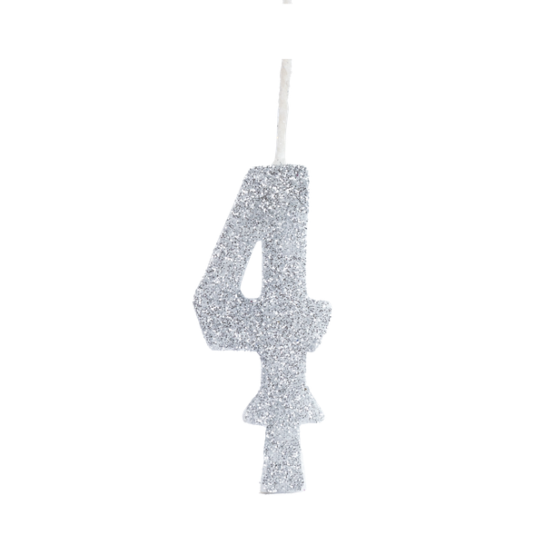 VELA ANIVERSARIO GLITTER Nº4 PRATA UN REGINA
