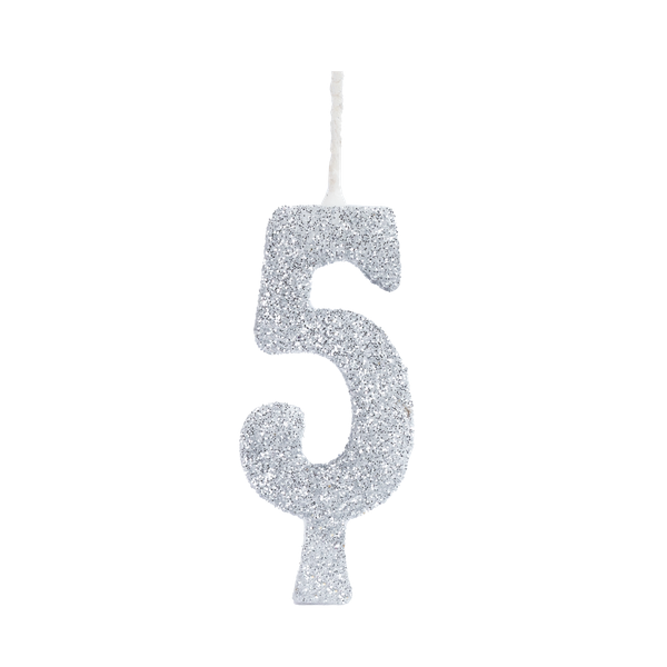 VELA ANIVERSARIO GLITTER Nº5 PRATA UN REGINA