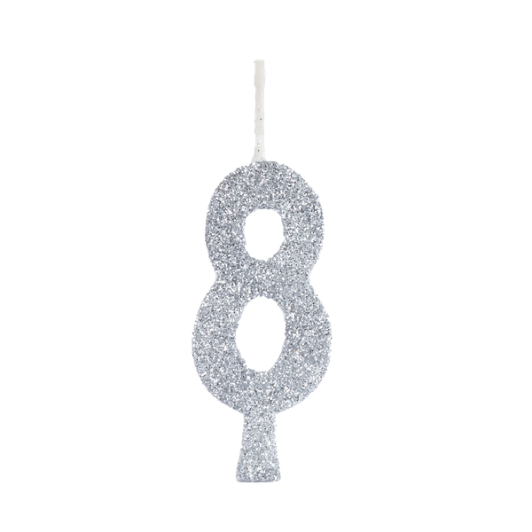 VELA ANIVERSARIO GLITTER Nº8 PRATA UN REGINA