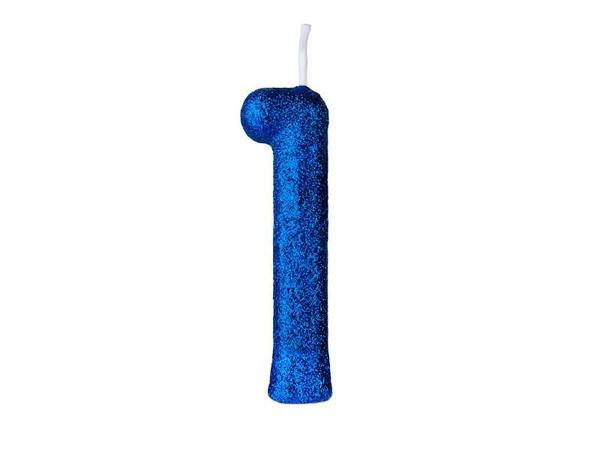 VELA CINTILANTE GLITTER Nº1 AZUL REGINA