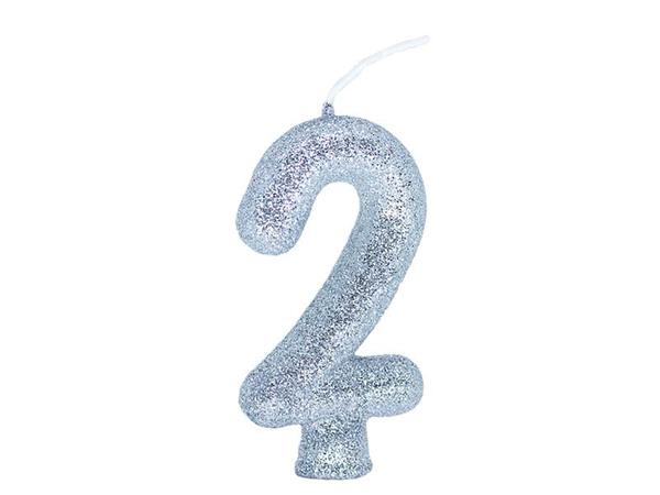 VELA CINTILANTE GLITTER Nº2 PRATA UN REGINA