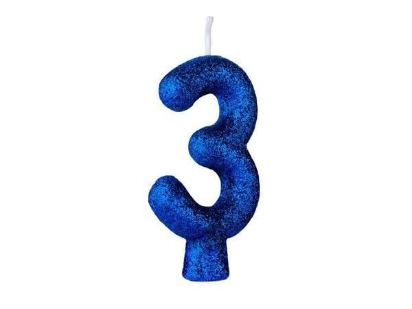 VELA CINTILANTE GLITTER Nº3 AZUL REGINA