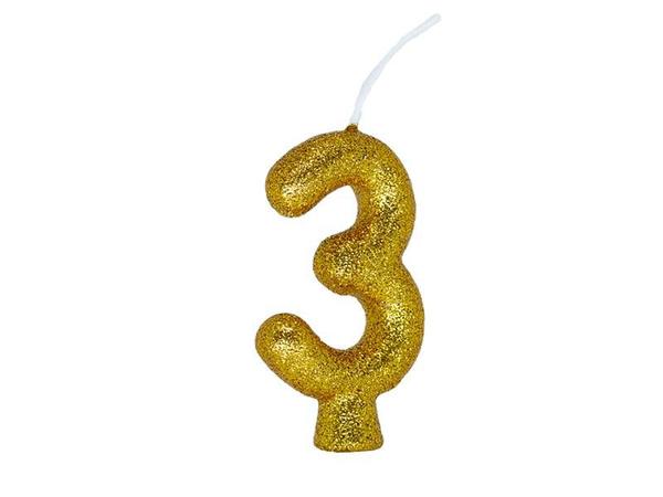 VELA CINTILANTE GLITTER Nº3 DOURADA REGINA