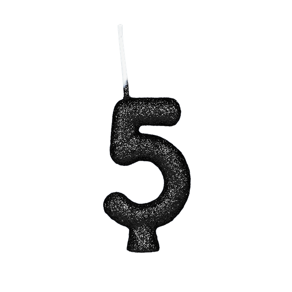 VELA CINTILANTE GLITTER Nº5 PRETA UN REGINA