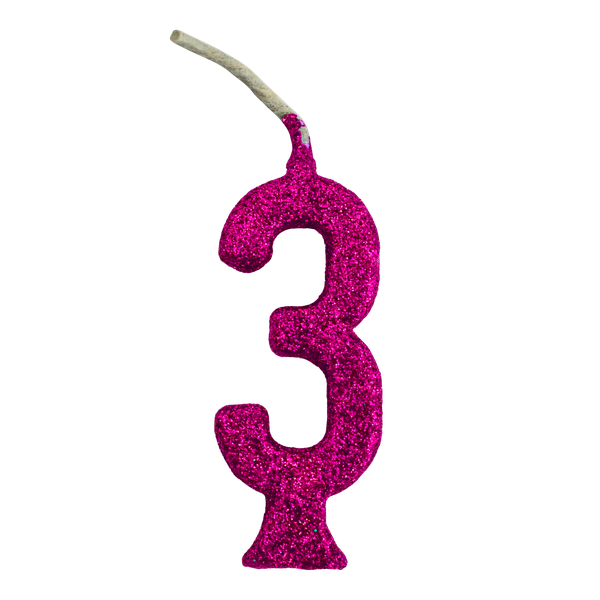 VELA PARABENS Nº3 GLITTER PINK UN REGINA