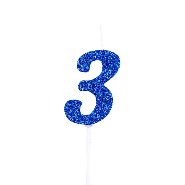 VELA PICK GLITTER Nº3 AZUL UN REGINA