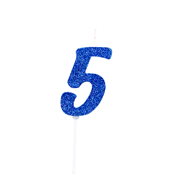 VELA PICK GLITTER Nº5 AZUL UN REGINA