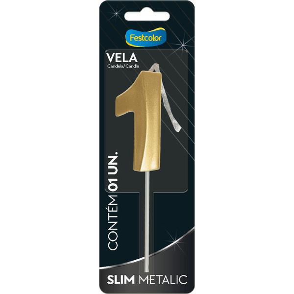 VELA SLIM METALLIC OURO Nº1 UN FESTCOLOR
