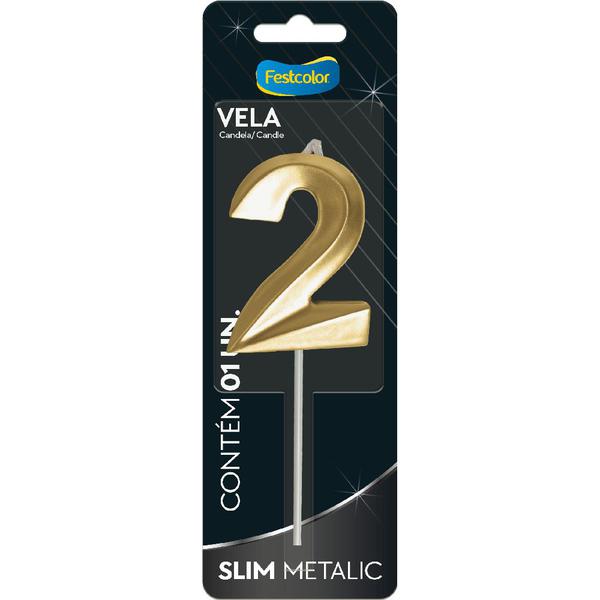 VELA SLIM METALLIC OURO Nº2 UN FESTCOLOR