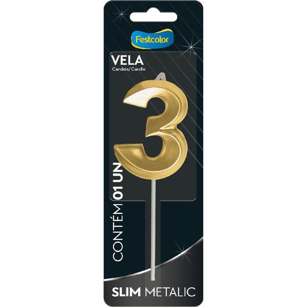 VELA SLIM METALLIC OURO Nº3 UN FESTCOLOR
