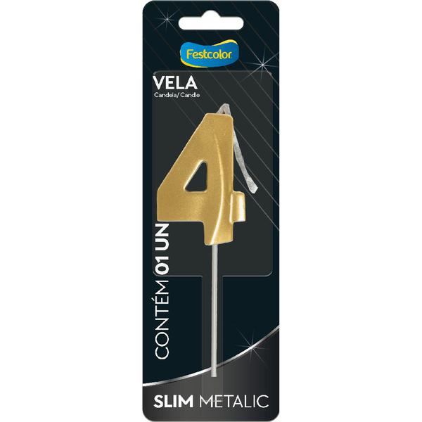 VELA SLIM METALLIC OURO Nº4 UN FESTCOLOR