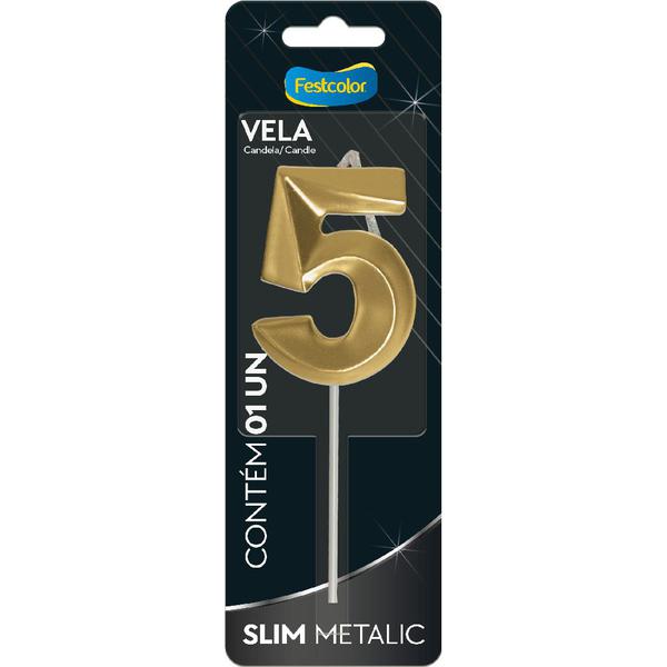 VELA SLIM METALLIC OURO Nº5 UN FESTCOLOR