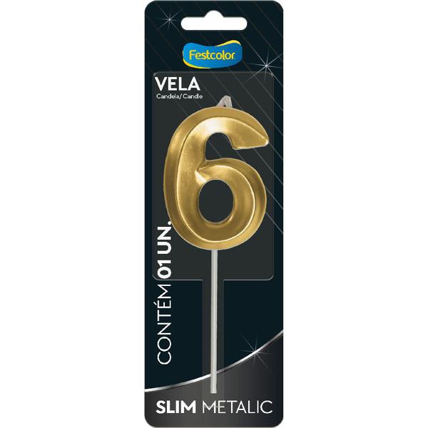 VELA SLIM METALLIC OURO Nº6 UN FESTCOLOR
