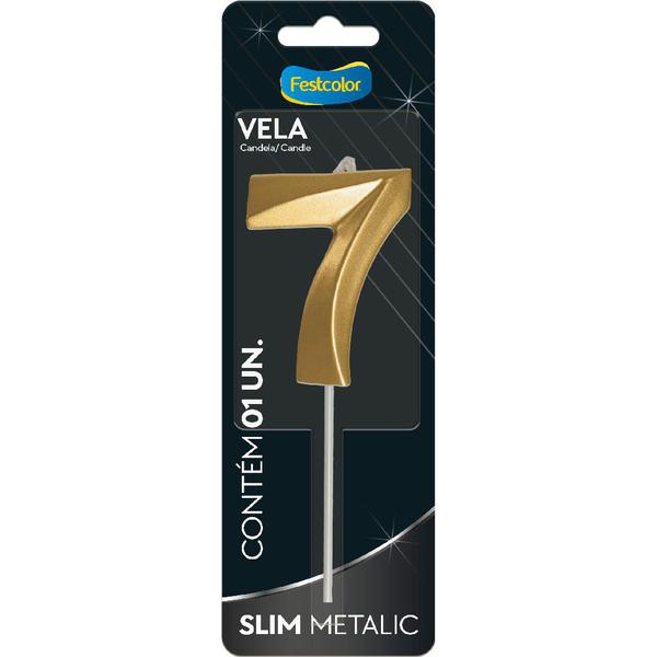 VELA SLIM METALLIC OURO Nº7 UN FESTCOLOR