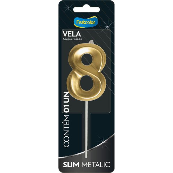 VELA SLIM METALLIC OURO Nº8 UN FESTCOLOR