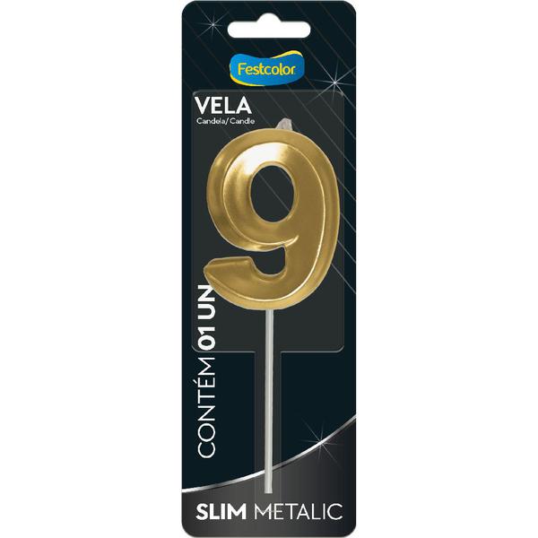 VELA SLIM METALLIC OURO Nº9 UN FESTCOLOR