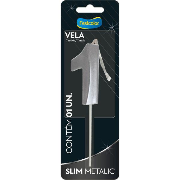 VELA SLIM METALLIC PRATA  Nº1 UN FESTCOLOR