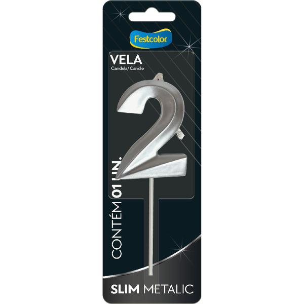 VELA SLIM METALLIC PRATA  Nº2 UN FESTCOLOR