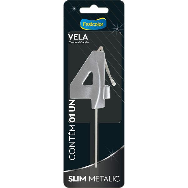 VELA SLIM METALLIC PRATA Nº4 UN FESTCOLOR