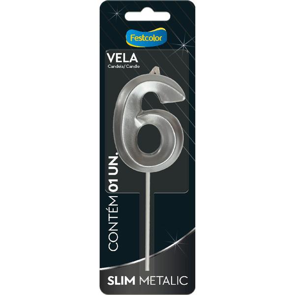 VELA SLIM METALLIC PRATA Nº6 UN FESTCOLOR