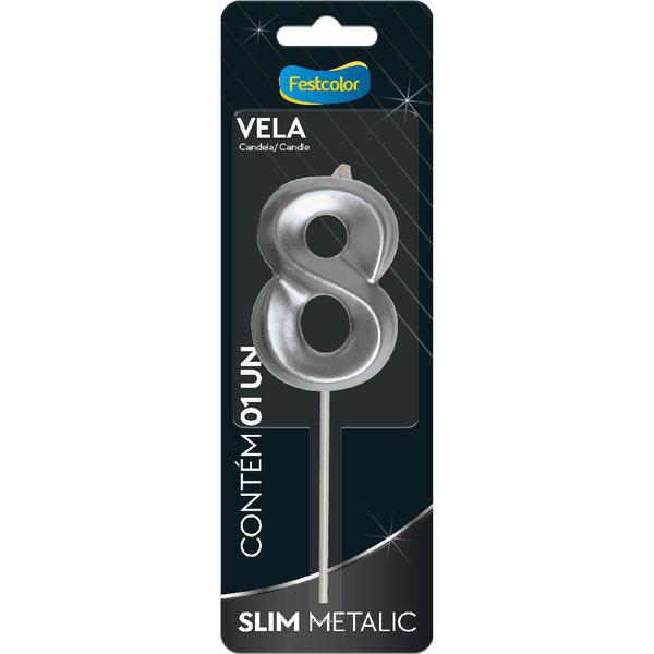 VELA SLIM METALLIC PRATA Nº8 UN FESTCOLOR