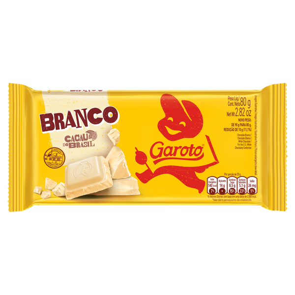 CHOC GAROTO BARRA BRANCO 80G