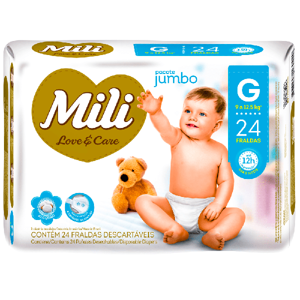 FRALDAS MILI LOVE E CARE JUMBO G 24UN
