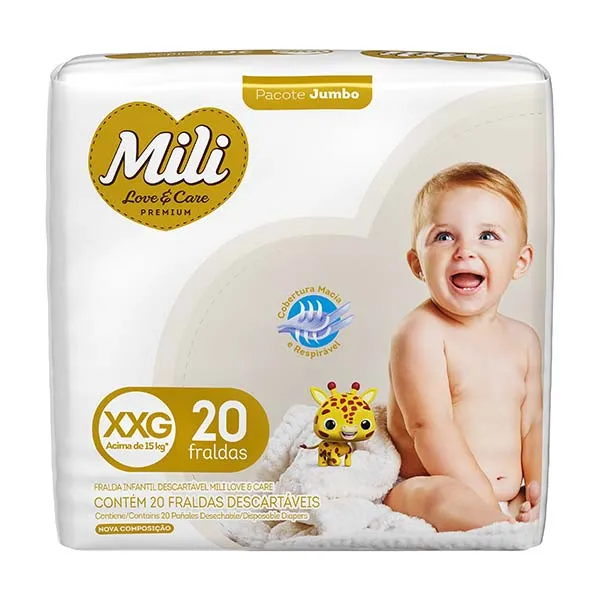FRALDAS MILI LOVE E CARE JUMBO XXG 20UN
