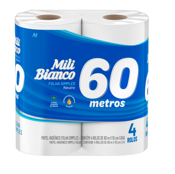 PAPEL HIGIENICO MILI BIANCO C/4UN 60M