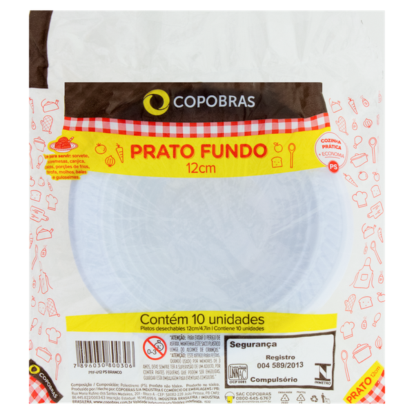 PRATO PLÁSTICO COPOBRAS FUNDO 12CM C/ 10